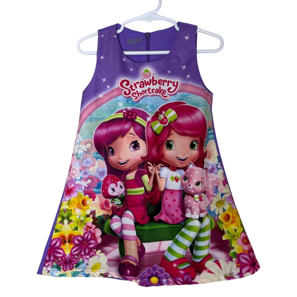Sugold Strawberry Shortcake Girls Sleeveless Dress Kidcore Vintage-style Size 4
